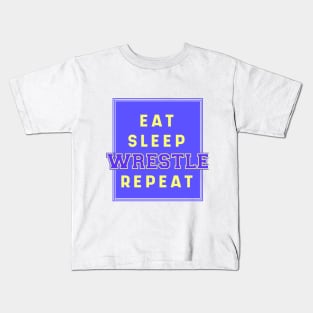 Eat Sleep Wrestling Repeat Quote Badge Kids T-Shirt